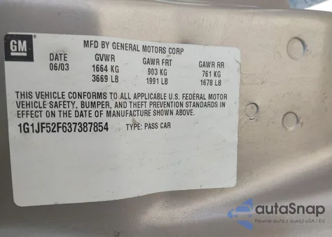 2003 Chevrolet Cavalier Ls from USA, damaged, VIN 1G1JF52F637387854